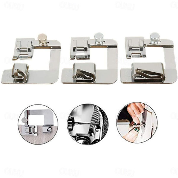 3 Sizes Wide Rolled Hem Pressure Foot Sewing Machine Presser Foot Hemmer Foot Set 1/2 Inch 3/4 Inch 1 Inch Low Shank Sewing Machine Presser Foot for B