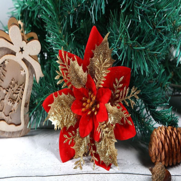 50pcs Red Poinsettia Flower Artificial Christmas Decor, Glitter Poinsettia Christmas Tree Flower Decoration, DIY Xmas Wreath Decor 2025 - US $22.99