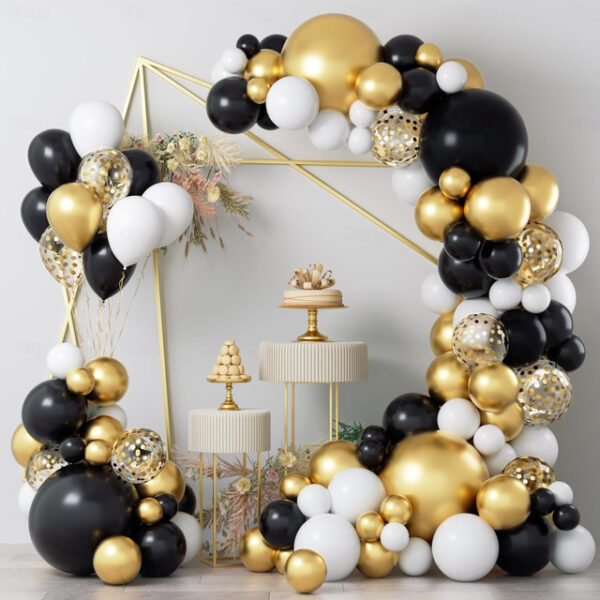 86pcs New Year Ballons Set Black and Gold Balloon Garland Arch Kit, Black Gold White Latex Balloons for Graduation Party Birthday Anniversary Festival