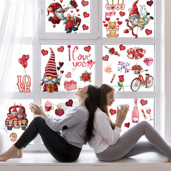 9pcs/set Valentine's Day Static Window Stickers Gnomes Gnomes Window Glass Window Stickers. 2025 - US $6.99