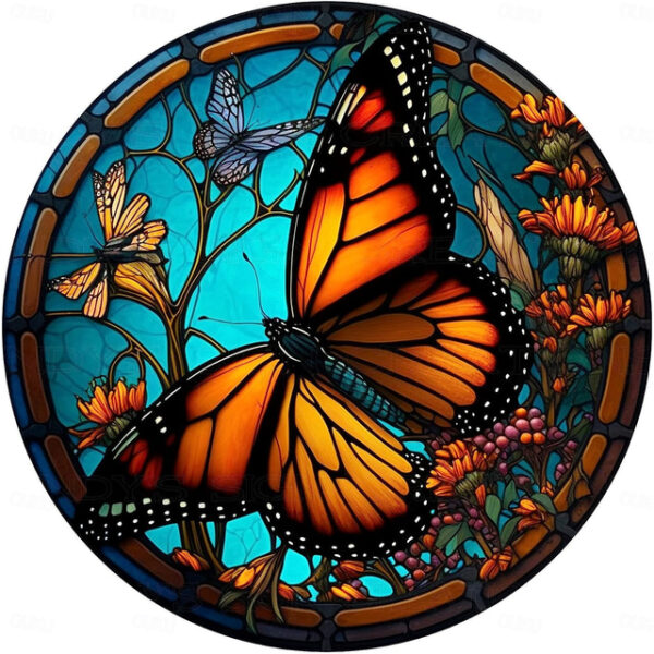 Butterfly Faux Stained Glass Window Cling Suncatcher, Round Dragonfly Wreath Glass, Butterfly Wreath Acrylic Plate Decoration 2025 - US $9.49