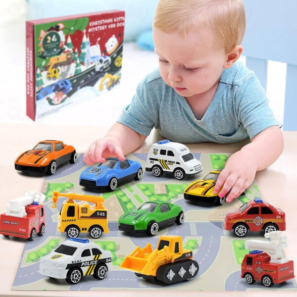 Christmas Advent Calendar 2024, Christmas Countdown Calendar Mystery Box 24PCS Alloy Fire Truck Car Engineering Vehicle for Kids 2025 - US $12.99