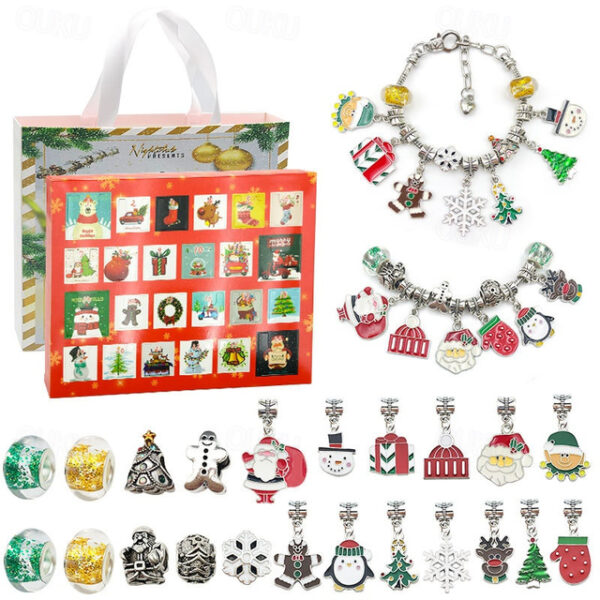 Christmas Advent Calendar Bracelets Set,Christmas Countdown Calendar DIY Charm Bracelet Making Kit,Christmas Advent Calendar,Christmas DIY Charms with