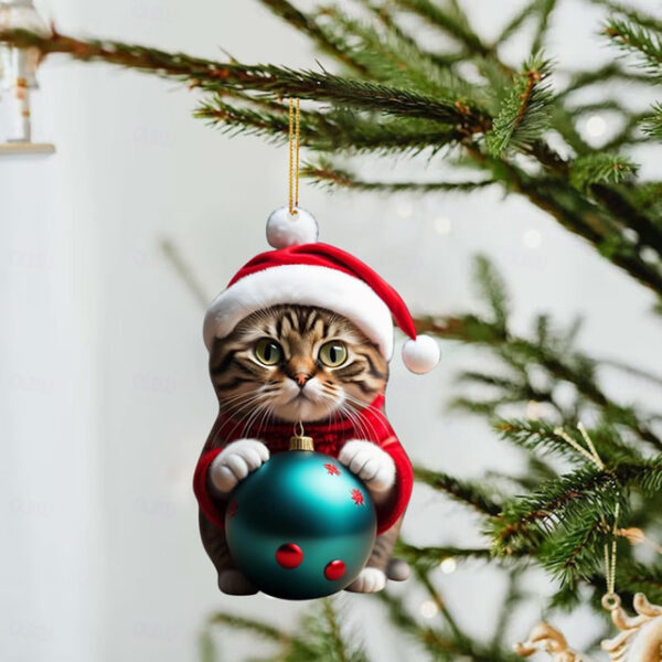 Christmas Cat Ornament,Acrylic 2D Flat Printed Xmas Tree Ornament and Car Rear View Mirror Accessories for Cat Lover 2025 - US $2.99