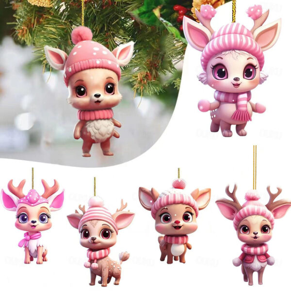 Christmas Ornaments Little Deer Happy Christmas Tree Decoration Pink Deer 2D Acrylic Creative Christmas Decoration Pendant Xmas Gift 2025 - US $2.99