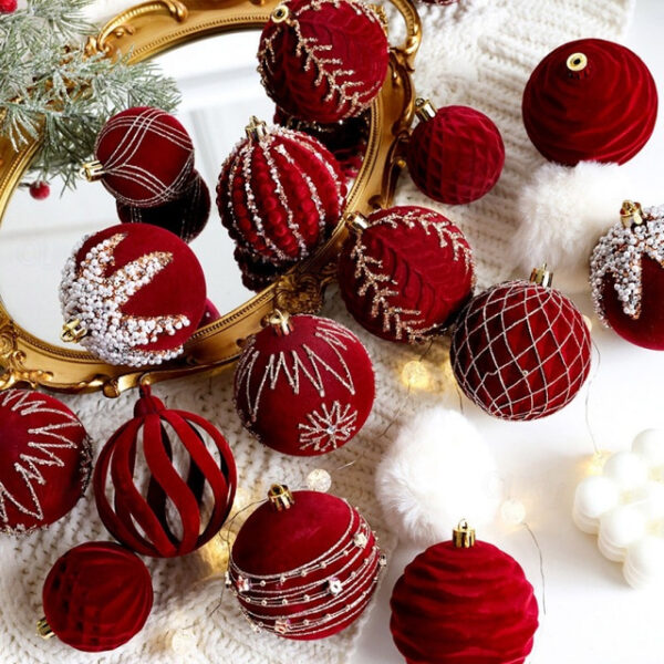 Christmas Tree Decoration Ball Christmas Painting Ball Flocked Dark Red Christmas Ball Pearl Diy Hanging Decoration Scene Layout 2025 - US $16.99