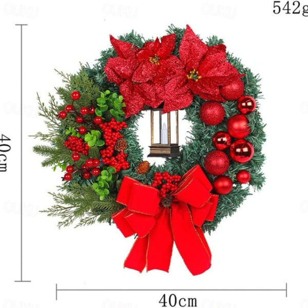 Christmas Wreaths with Light for Front Door, Xmas Wreaths with Bow Ribbon, Winter Garlands Wreath for Outdoor Indoor Window Mantle Christmas Decoratio