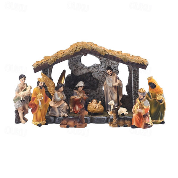 Colorful Resin Nativity Set with Creche - Christmas Nativity Scene for Indoor Holiday Decor - Family-Friendly Christmas Decorations Christmas Nativity