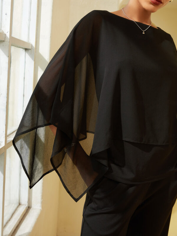 Modal Chiffon Crewneck Cape Sleeveless Top 2024 - US $36.99