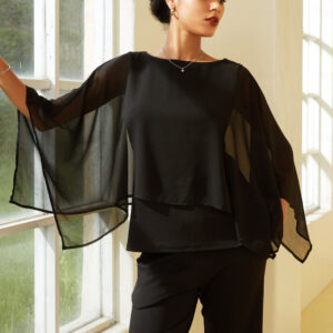 Modal Chiffon Crewneck Cape Sleeveless Top 2024 - US $36.99