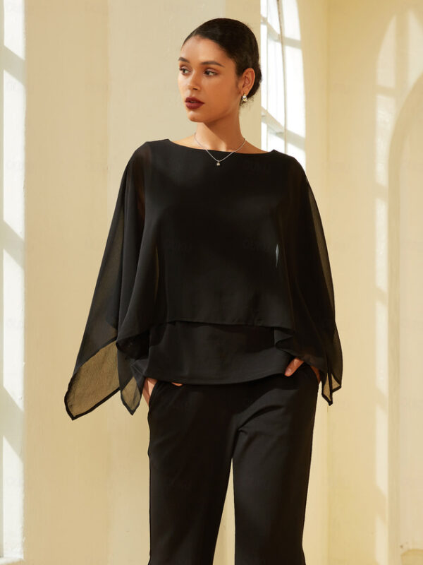 Modal Chiffon Crewneck Cape Sleeveless Top 2024 - US $36.99