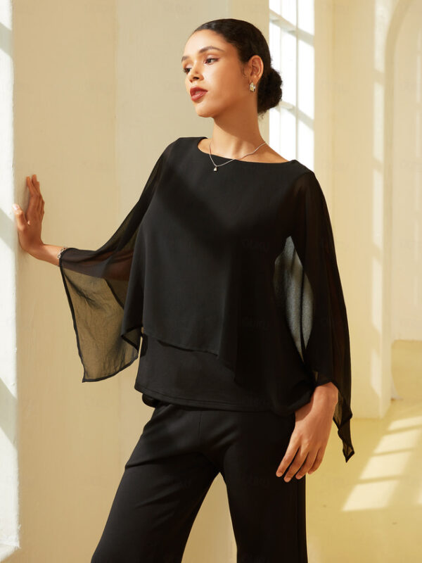 Modal Chiffon Crewneck Cape Sleeveless Top 2024 - US $36.99