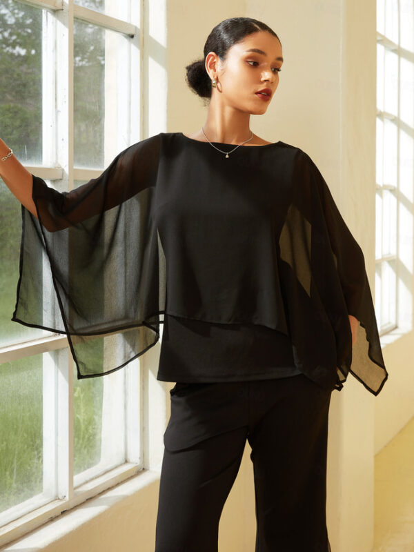 Modal Chiffon Crewneck Cape Sleeveless Top 2024 - US $36.99