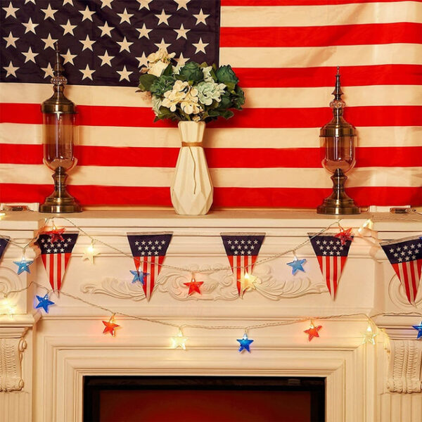 Patriotic 10ft 20LED Star String Lights Decor Independence Day, Fourth of July LED Star Fairy Lights with Remote Control Red White Blue 8 Modes Batte