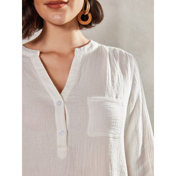 Shirt Blouse Women's White Pink Solid Color Button Pocket Daily Daily Basic V Neck Regular Fit M / M 2024 - US $24.99