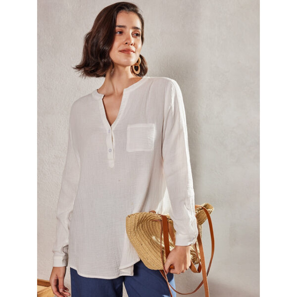 Shirt Blouse Women's White Pink Solid Color Button Pocket Daily Daily Basic V Neck Regular Fit M / M 2024 - US $24.99