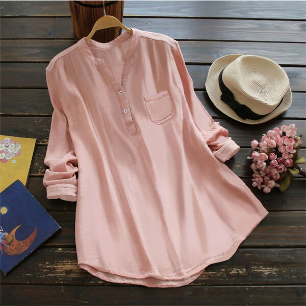 Shirt Blouse Women's White Pink Solid Color Button Pocket Daily Daily Basic V Neck Regular Fit M / M 2024 - US $24.99