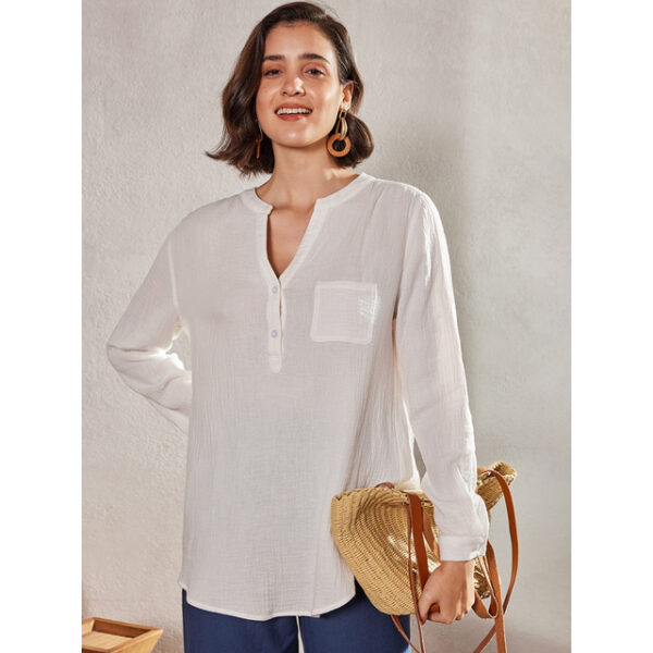 Shirt Blouse Women's White Pink Solid Color Button Pocket Daily Daily Basic V Neck Regular Fit M / M 2024 - US $24.99