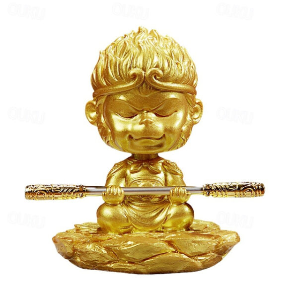 Sun Wukong Resin Statue Car Ornament Monkey King Figurine with Golden Staff - Great Sage Equal to Heaven Creative Car Interior Decoration for Men, Veh