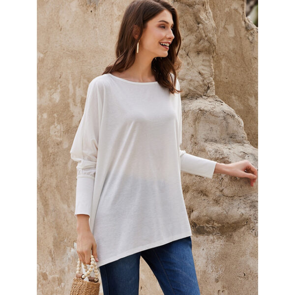 T shirt Tee Women's Darkblue Black White Solid / Plain Color Patchwork Irregular Hem Street Date Daily Classic Round Neck Regular Fit S 2024 - US $25.