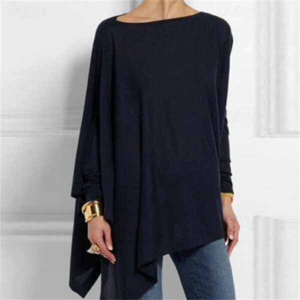 T shirt Tee Women's Darkblue Black White Solid / Plain Color Patchwork Irregular Hem Street Date Daily Classic Round Neck Regular Fit S 2024 - US $25.