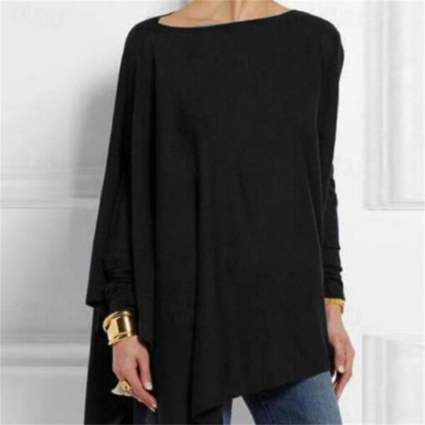 T shirt Tee Women's Darkblue Black White Solid / Plain Color Patchwork Irregular Hem Street Date Daily Classic Round Neck Regular Fit S 2024 - US $25.