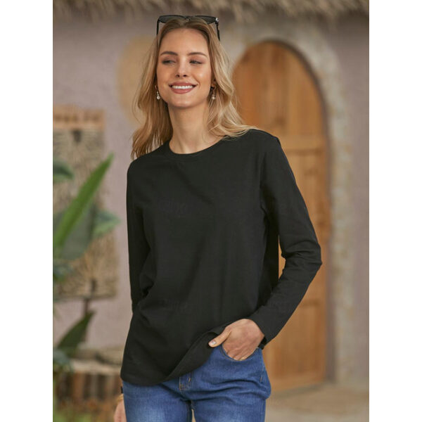 Women‘s Blouse Basic Plain Basic Round Neck Regular Fall Green Black Blue Dark Pink Khaki 2024 - US $25.99