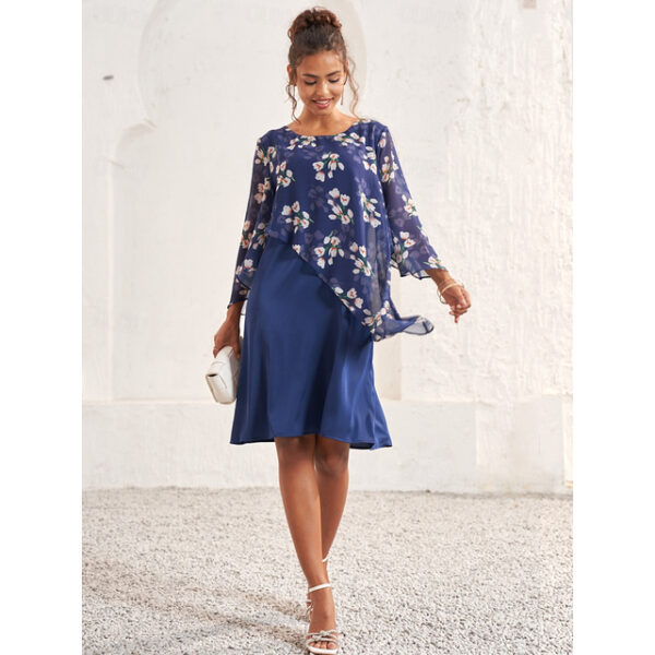 Women's A Line Dress Elegant Floral Midi Dress Flared Sleeve Crew Neck Patchwork Regular Fit Wedding Guest Cocktail Party Blue Summer 2025 - US $43.99