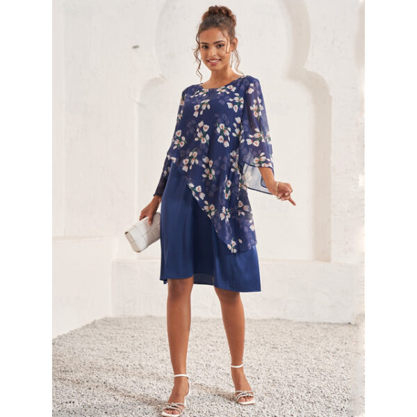 Women's A Line Dress Elegant Floral Midi Dress Flared Sleeve Crew Neck Patchwork Regular Fit Wedding Guest Cocktail Party Blue Summer 2025 - US $43.99