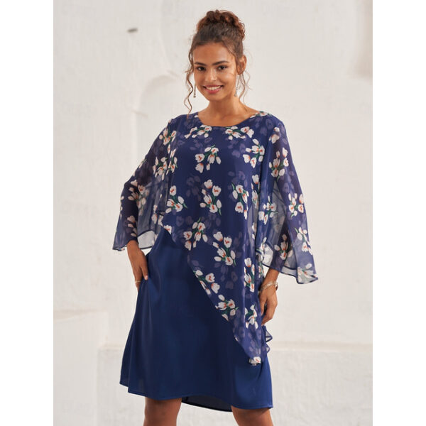 Women's A Line Dress Elegant Floral Midi Dress Flared Sleeve Crew Neck Patchwork Regular Fit Wedding Guest Cocktail Party Blue Summer 2025 - US $43.99