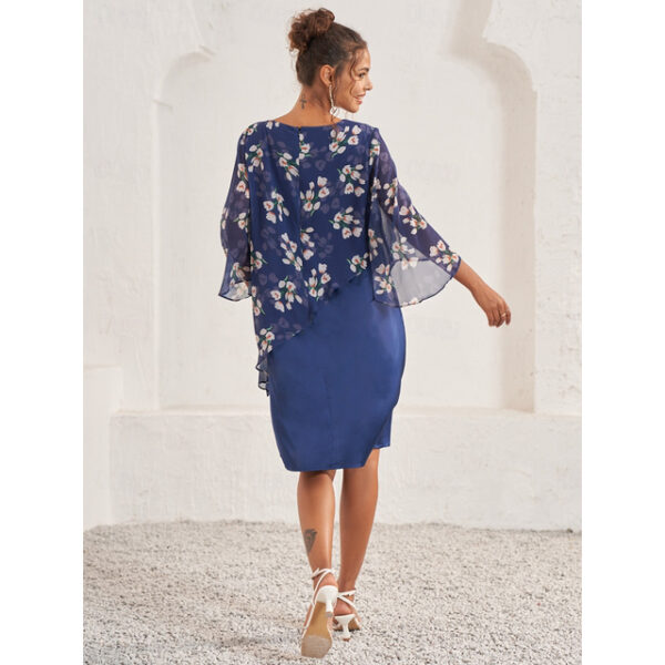 Women's A Line Dress Elegant Floral Midi Dress Flared Sleeve Crew Neck Patchwork Regular Fit Wedding Guest Cocktail Party Blue Summer 2025 - US $43.99