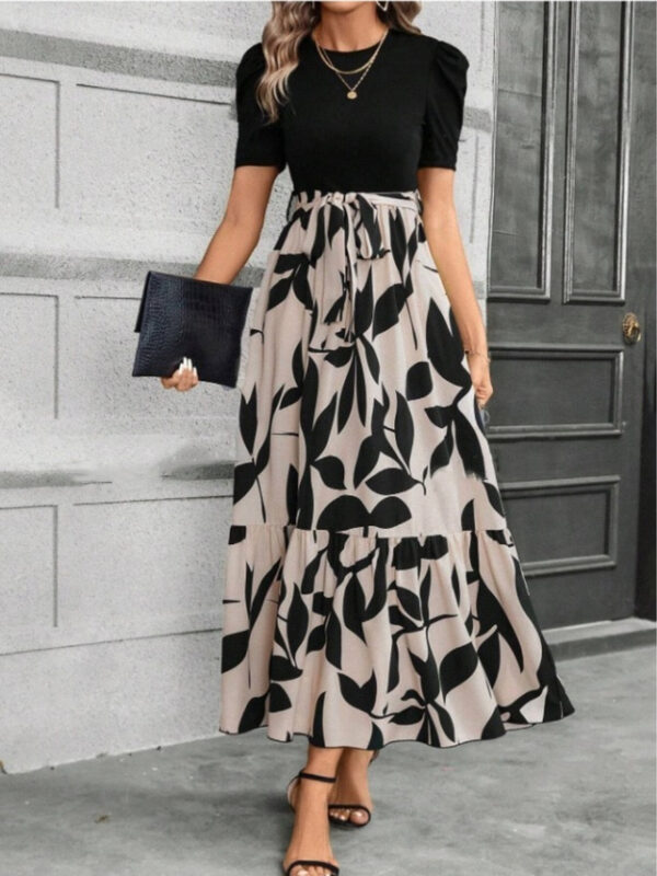 Women's A Line Dress Elegant Stylish Color Block Maxi Dress Short Sleeve Crew Neck Tie Front Regular Fit Work Daily Black Summer 2025 - US $31.99