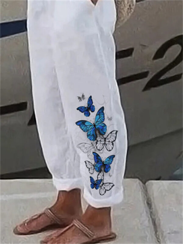 Women's Baggy Pants Casual Comfort Full Length Butterfly Side Pockets Baggy Print Comfort Inelastic Daily Streetwear White Red Royal Blue Blue Summer