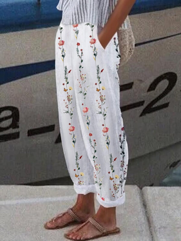 Women's Baggy Pants Casual Comfort Full Length Butterfly Side Pockets Baggy Print Comfort Inelastic Daily Streetwear White Red Royal Blue Blue Summer