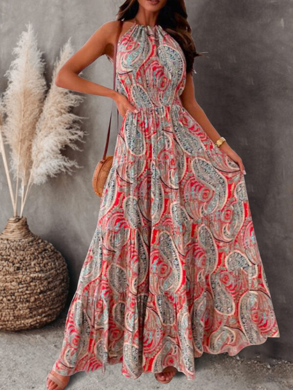 Women's Casual Dress Boho Chic Dresses Bohemia Streetwear A Line Floral Paisley Long Dress Maxi Dress Sleeveless Halter Neck Backless Print Regular Fi