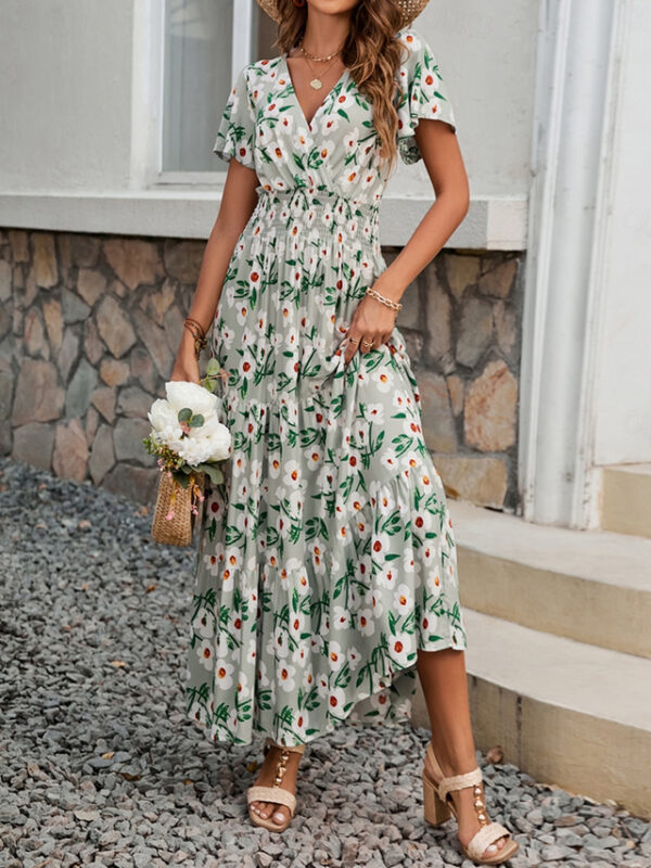 Women's Casual Dress Floral Print V Neck Long Dress Maxi Dress Vacation Short Sleeve Summer 2025 - US $33.99