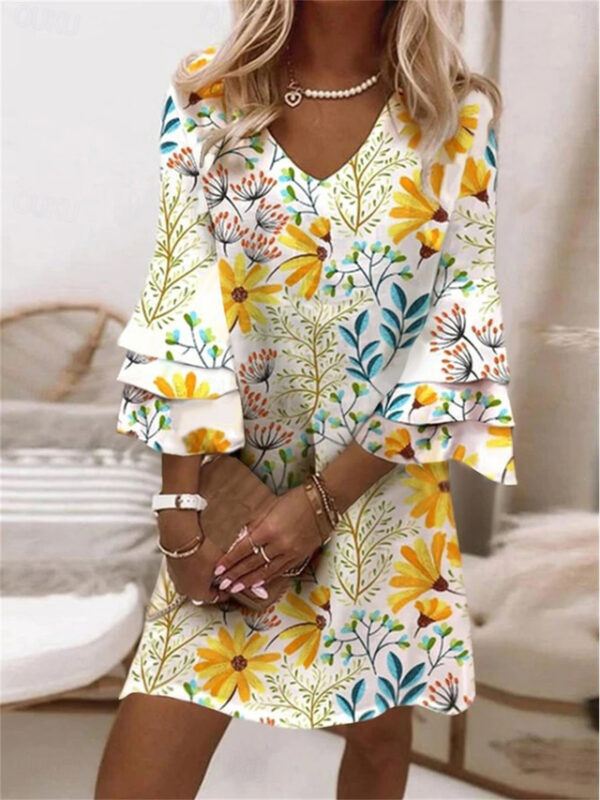 Women's Casual Dress Floral Ruffle Print V Neck Mini Dress Stylish Casual Daily Vacation 3/4 Length Sleeve Summer 2025 - US $27.99