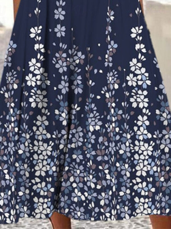 Women's Casual Dress Shift Dress Midi Dress Navy Blue 3/4 Length Sleeve Floral Print Summer Spring Crew Neck Basic Vacation Fall Dress Summer Dress 20