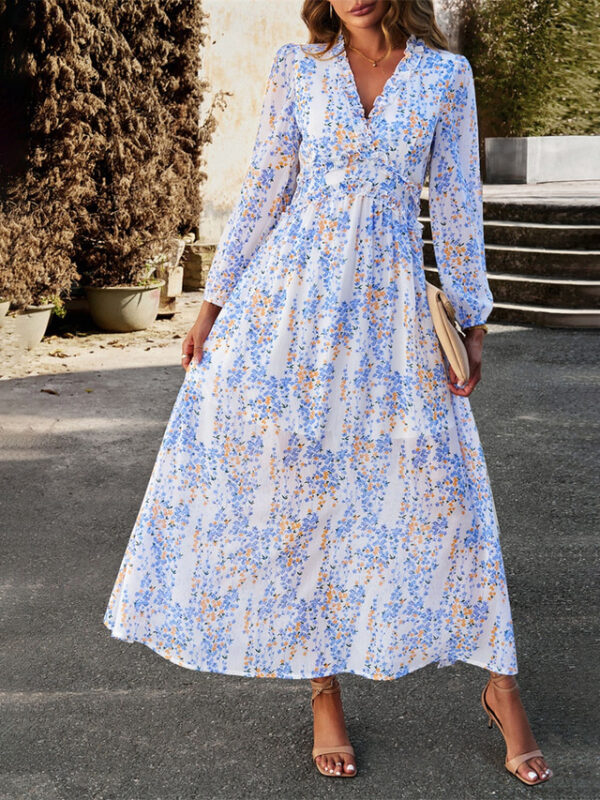 Women's Casual Dress Swing Dress A Line Dress Casual Floral Maxi Dress Long Sleeve V Neck Print Regular Fit Daily Black White Blue Summer Spring Fall