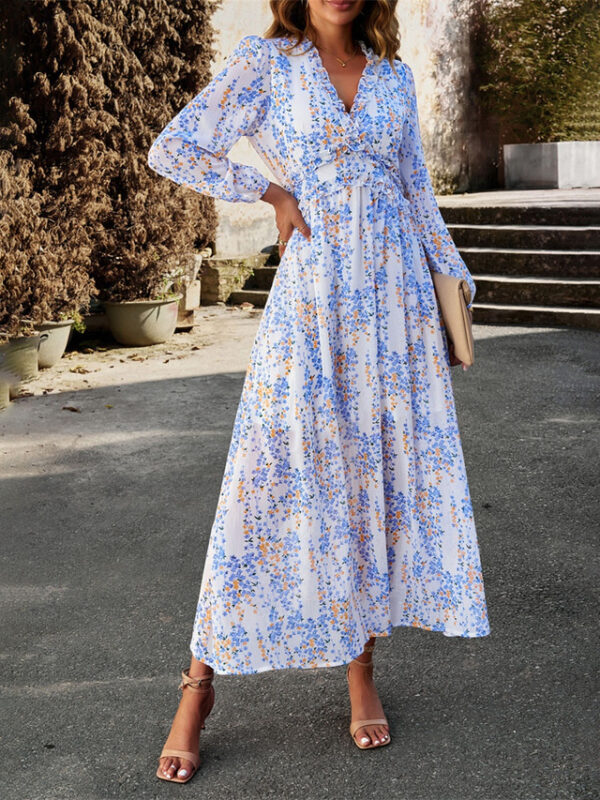 Women's Casual Dress Swing Dress A Line Dress Casual Floral Maxi Dress Long Sleeve V Neck Print Regular Fit Daily Black White Blue Summer Spring Fall