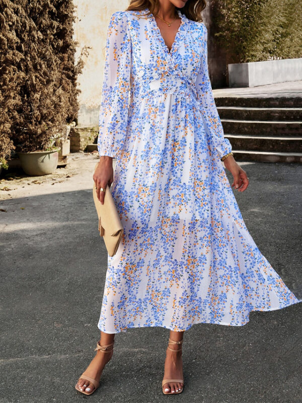 Women's Casual Dress Swing Dress A Line Dress Casual Floral Maxi Dress Long Sleeve V Neck Print Regular Fit Daily Black White Blue Summer Spring Fall