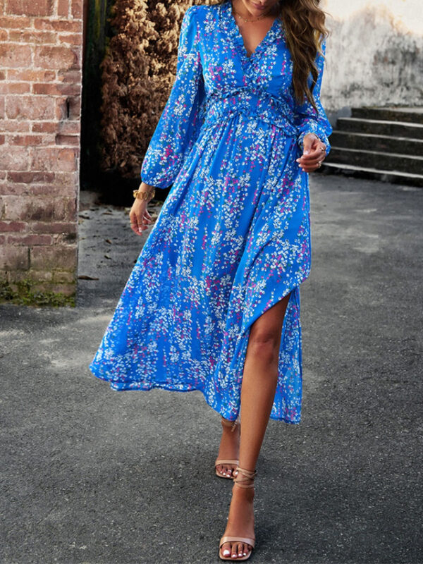 Women's Casual Dress Swing Dress A Line Dress Casual Floral Maxi Dress Long Sleeve V Neck Print Regular Fit Daily Black White Blue Summer Spring Fall