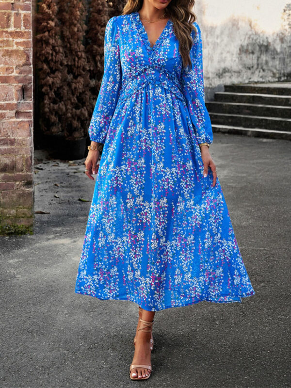 Women's Casual Dress Swing Dress A Line Dress Casual Floral Maxi Dress Long Sleeve V Neck Print Regular Fit Daily Black White Blue Summer Spring Fall