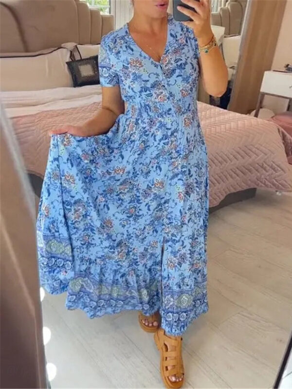 Women's Casual Dress Swing Dress Floral Print V Neck Long Dress Maxi Dress Stylish Casual Daily Vacation Short Sleeve Summer 2025 - US $31.99