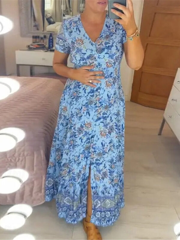 Women's Casual Dress Swing Dress Floral Print V Neck Long Dress Maxi Dress Stylish Casual Daily Vacation Short Sleeve Summer 2025 - US $31.99