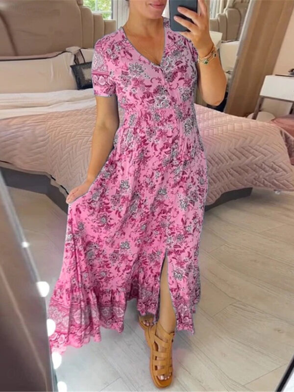 Women's Casual Dress Swing Dress Floral Print V Neck Long Dress Maxi Dress Stylish Casual Daily Vacation Short Sleeve Summer 2025 - US $31.99