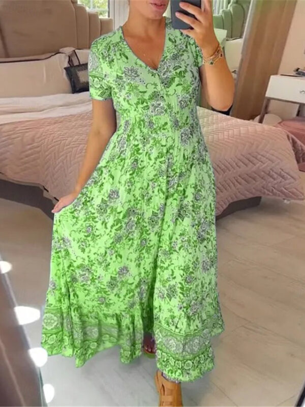 Women's Casual Dress Swing Dress Floral Print V Neck Long Dress Maxi Dress Stylish Casual Daily Vacation Short Sleeve Summer 2025 - US $31.99