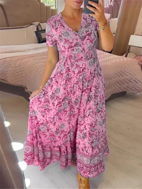 Women's Casual Dress Swing Dress Floral Print V Neck Long Dress Maxi Dress Stylish Casual Daily Vacation Short Sleeve Summer 2025 - US $31.99