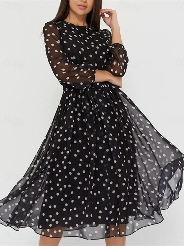 Women's Casual Dress Swing Dress Polka Dot Print Crew Neck Midi Dress Stylish Casual Daily Vacation Long Sleeve Fall 2025 - US $33.99