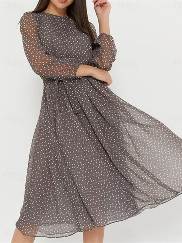 Women's Casual Dress Swing Dress Polka Dot Print Crew Neck Midi Dress Stylish Casual Daily Vacation Long Sleeve Fall 2025 - US $33.99